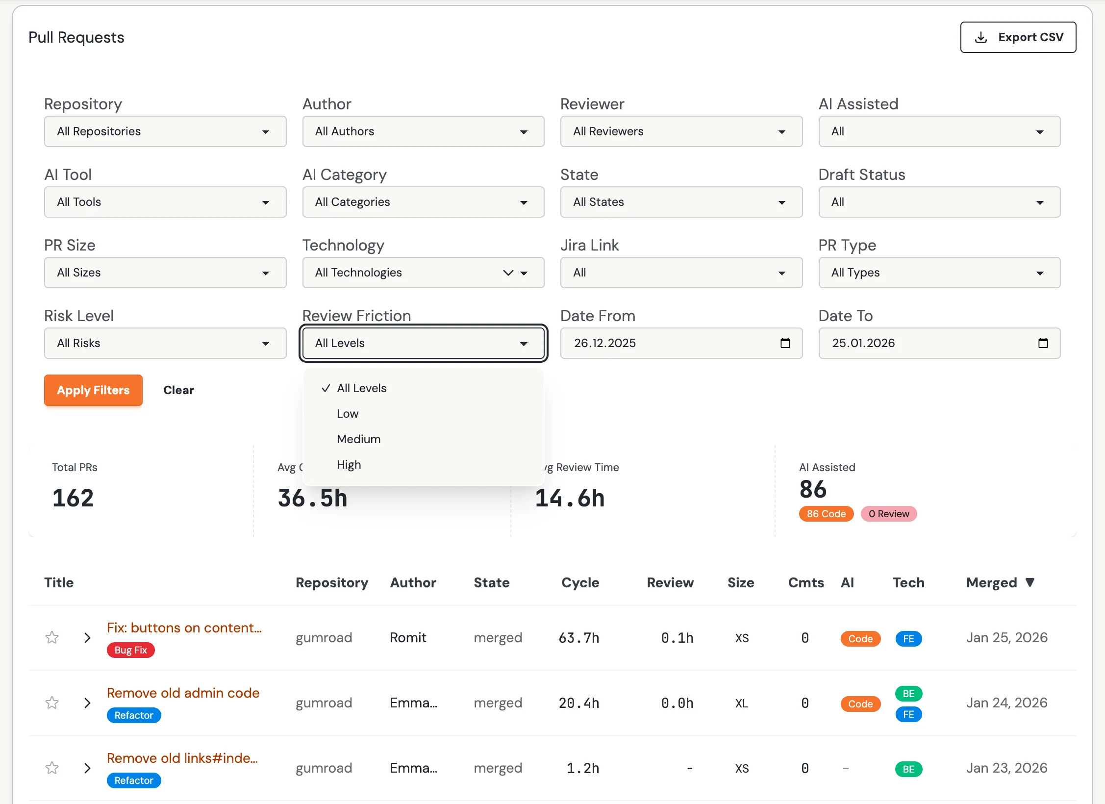PR Explorer with filters
