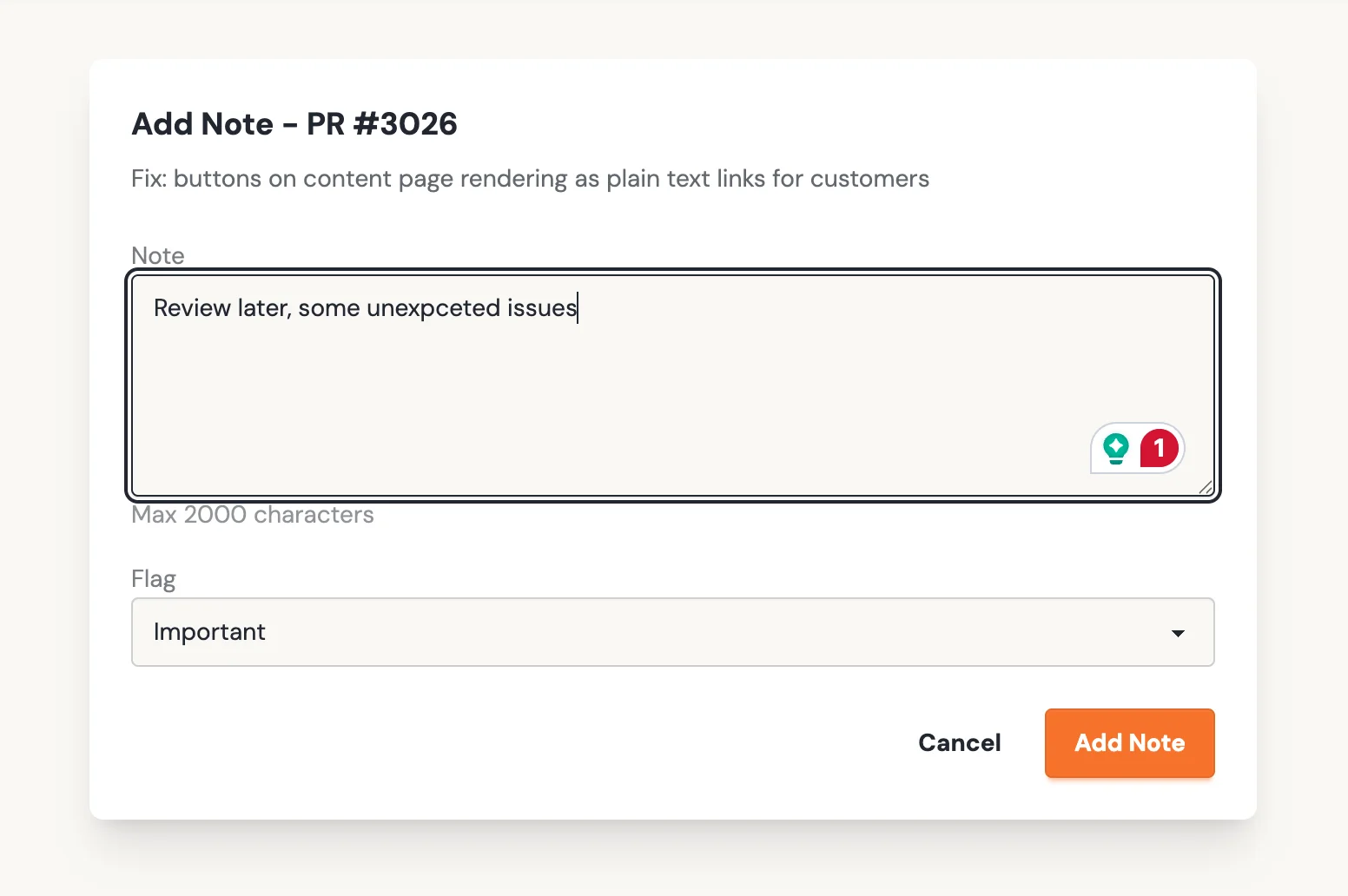 User notes on PR